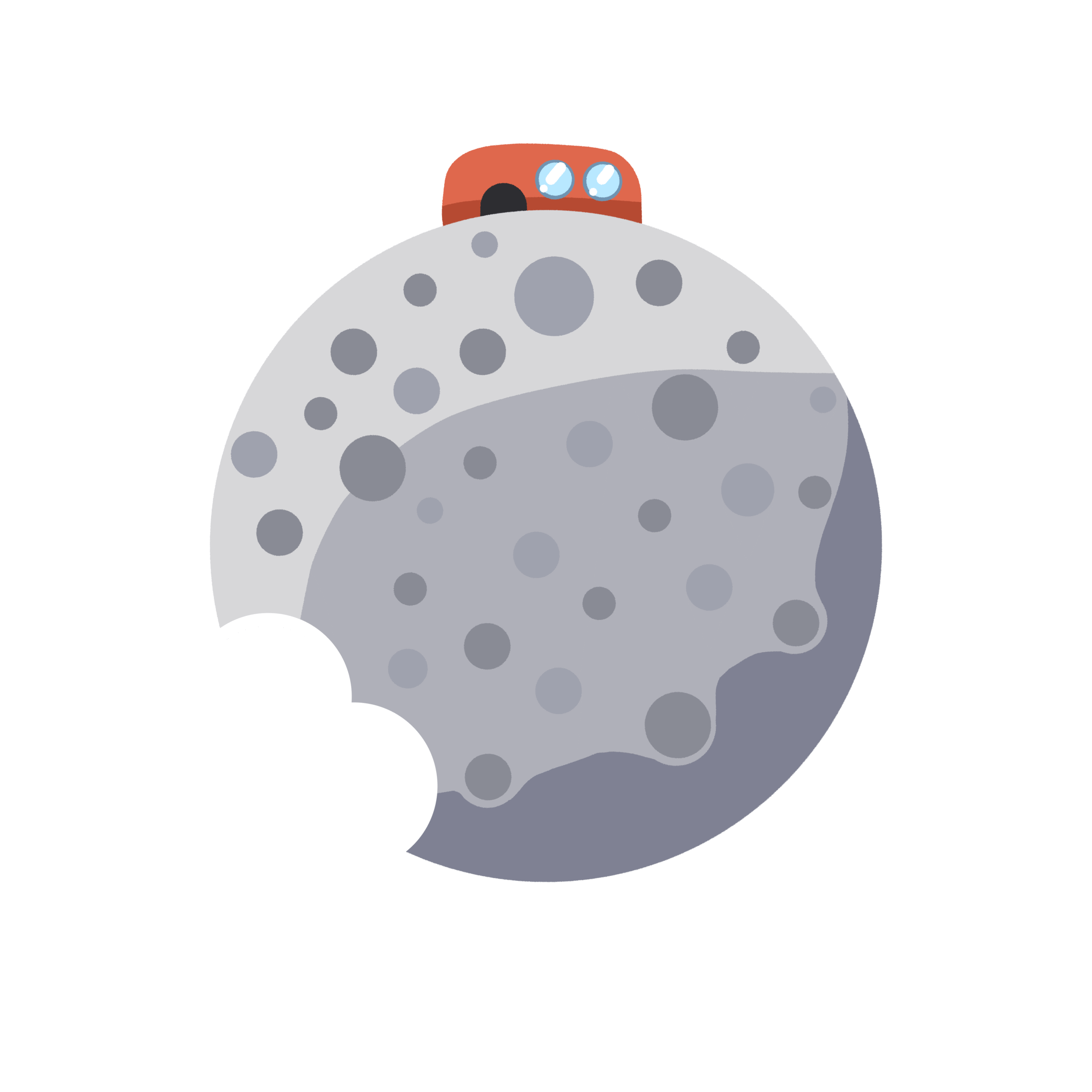 A warehouse building on top of a small asteroid.